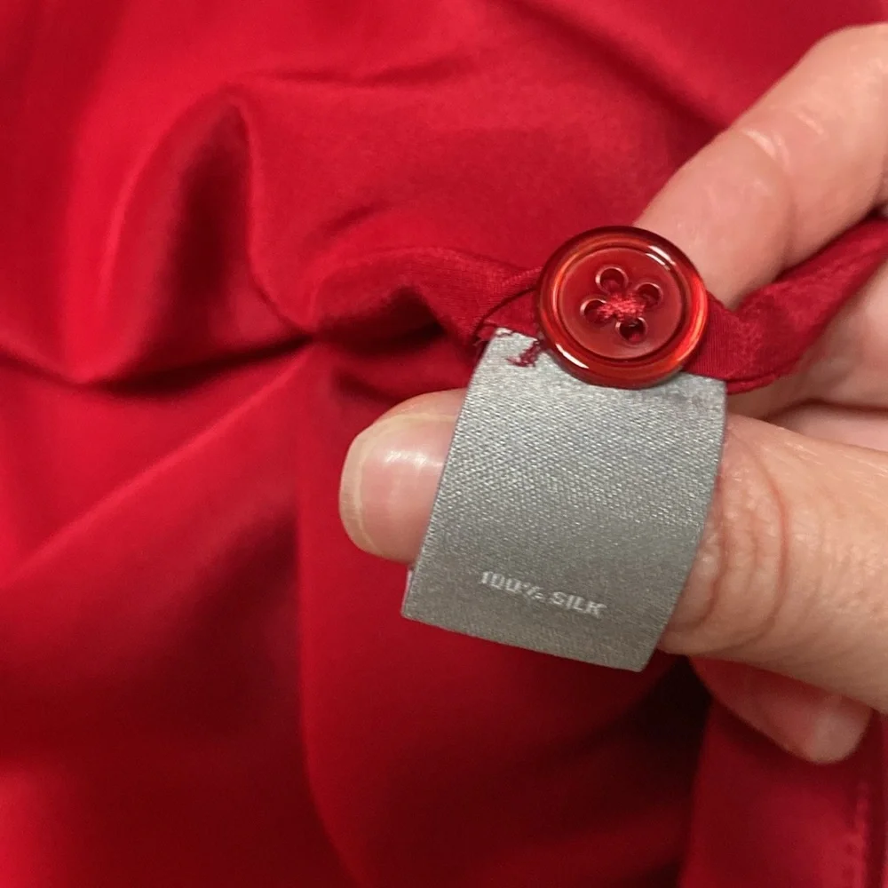 Neiman Marcus Intimates Red 100% Silk Pajamas 2pc Set Bottoms Pants Top Shirt - Picture 8 of 15